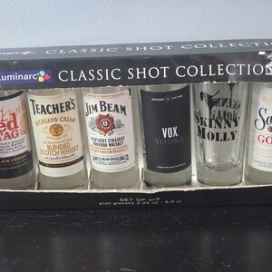 Luminarc Classic Shot Collection set of six shot glasses Skinny Molly,Jim Beam